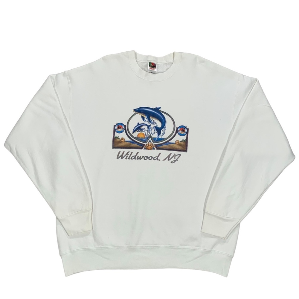 Vintage Wildwood New Jersey White Dolphin Beach Crewnck Sweatshirt Size XL